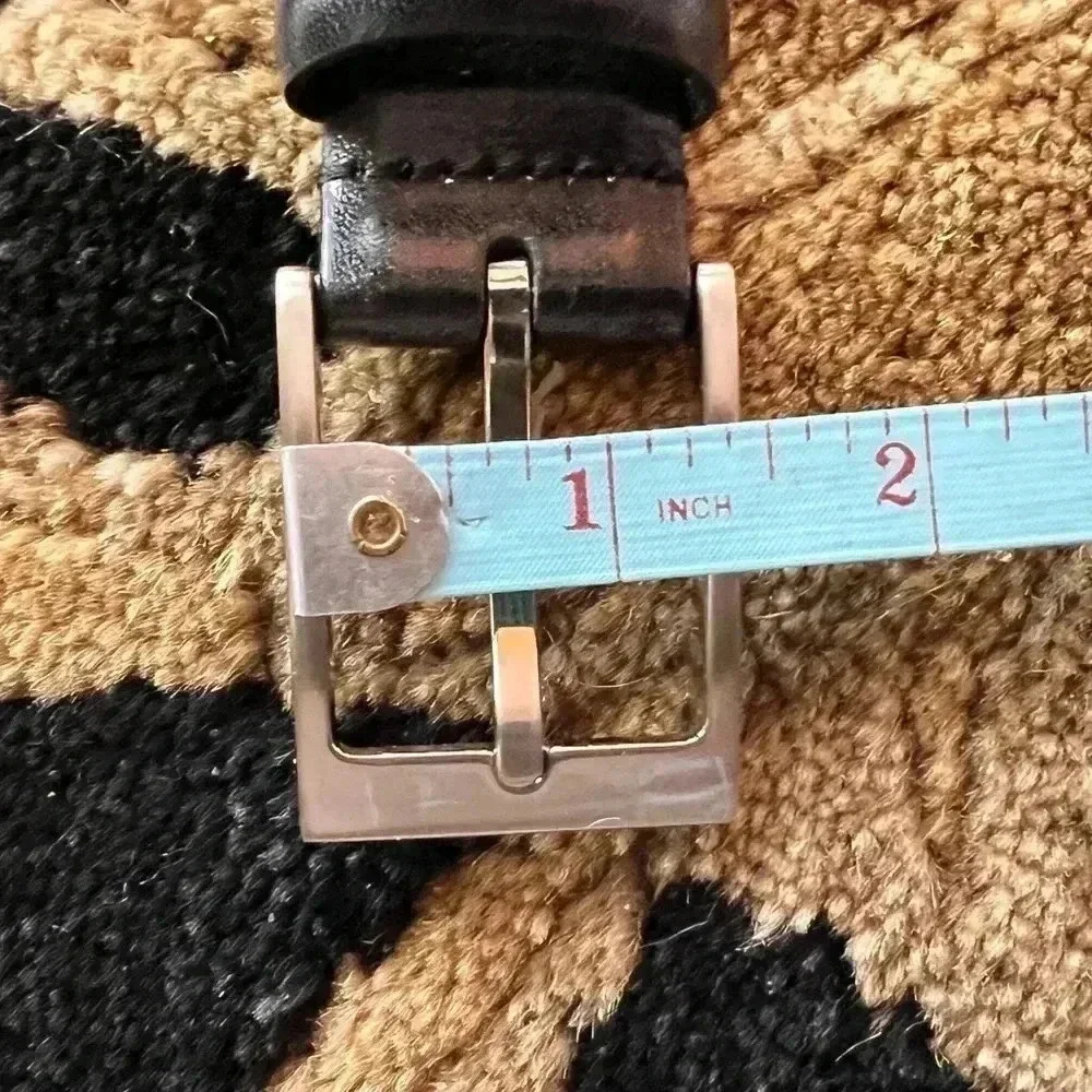 Men’s Genuine Black Leather Belt Silver Buckle Size: 40